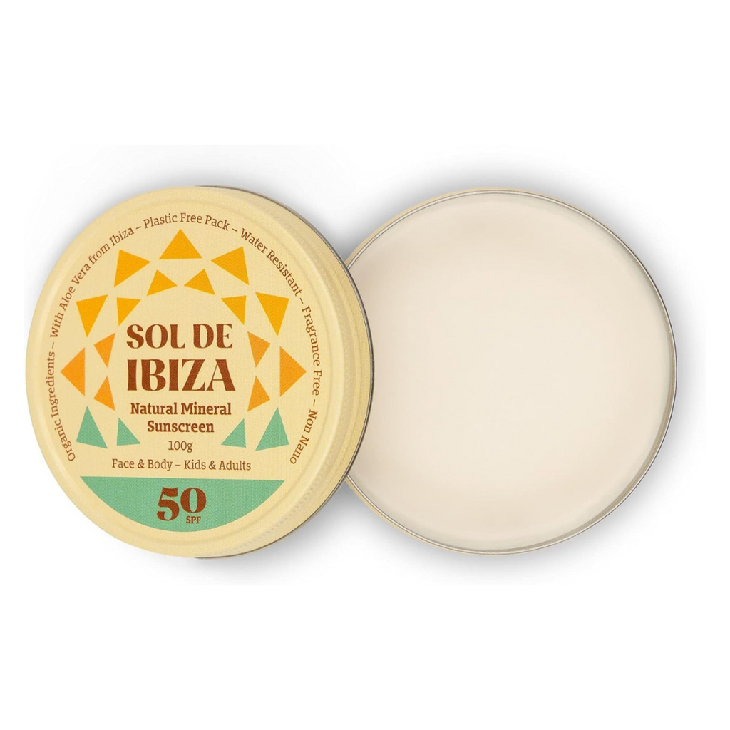 Sol De Ibiza Vegan Organic Natural Sun Cream SPF50 Waterless Solid Sunscreen - Natural ingredients - Non Nano zinc oxide Adults & Kids