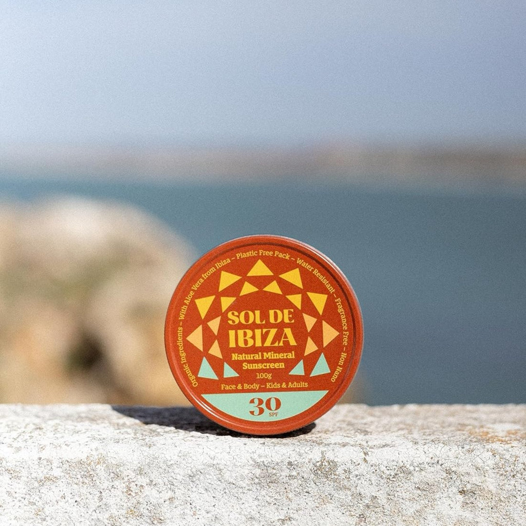 Sol De Ibiza Vegan Organic Natural Sun Cream SPF30 Waterless Solid Sunscreen - Natural ingredients - Non Nano zinc oxide Adults & Kids