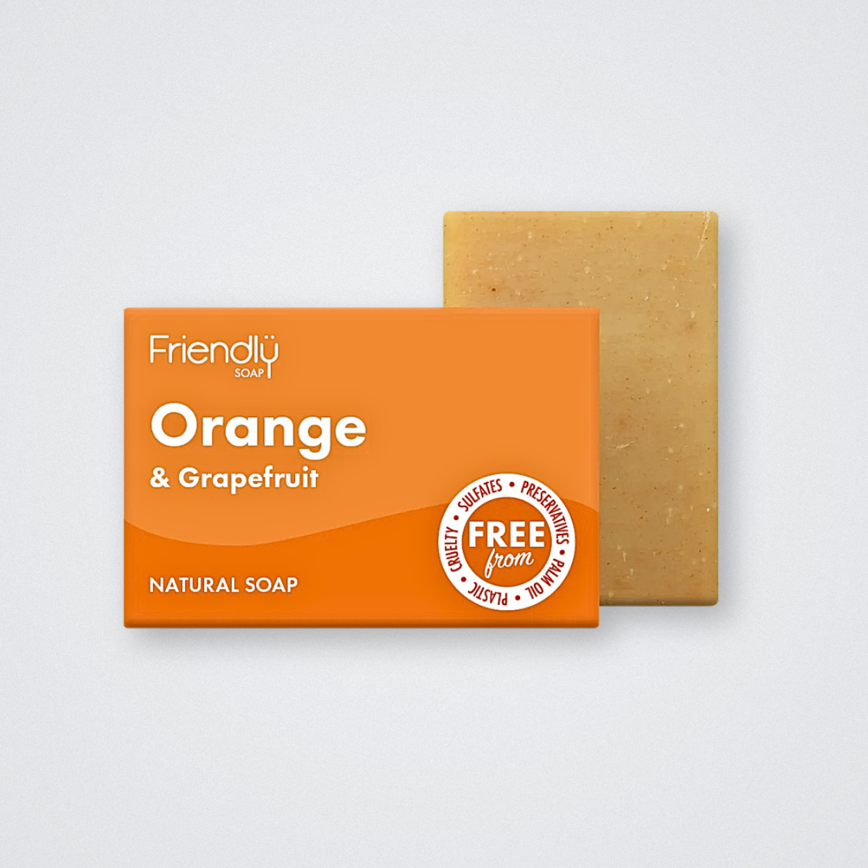 friendly soap bar vegan handmade orange and grapefruit, sulfate free, palm oil free, plastic free, eco friendly