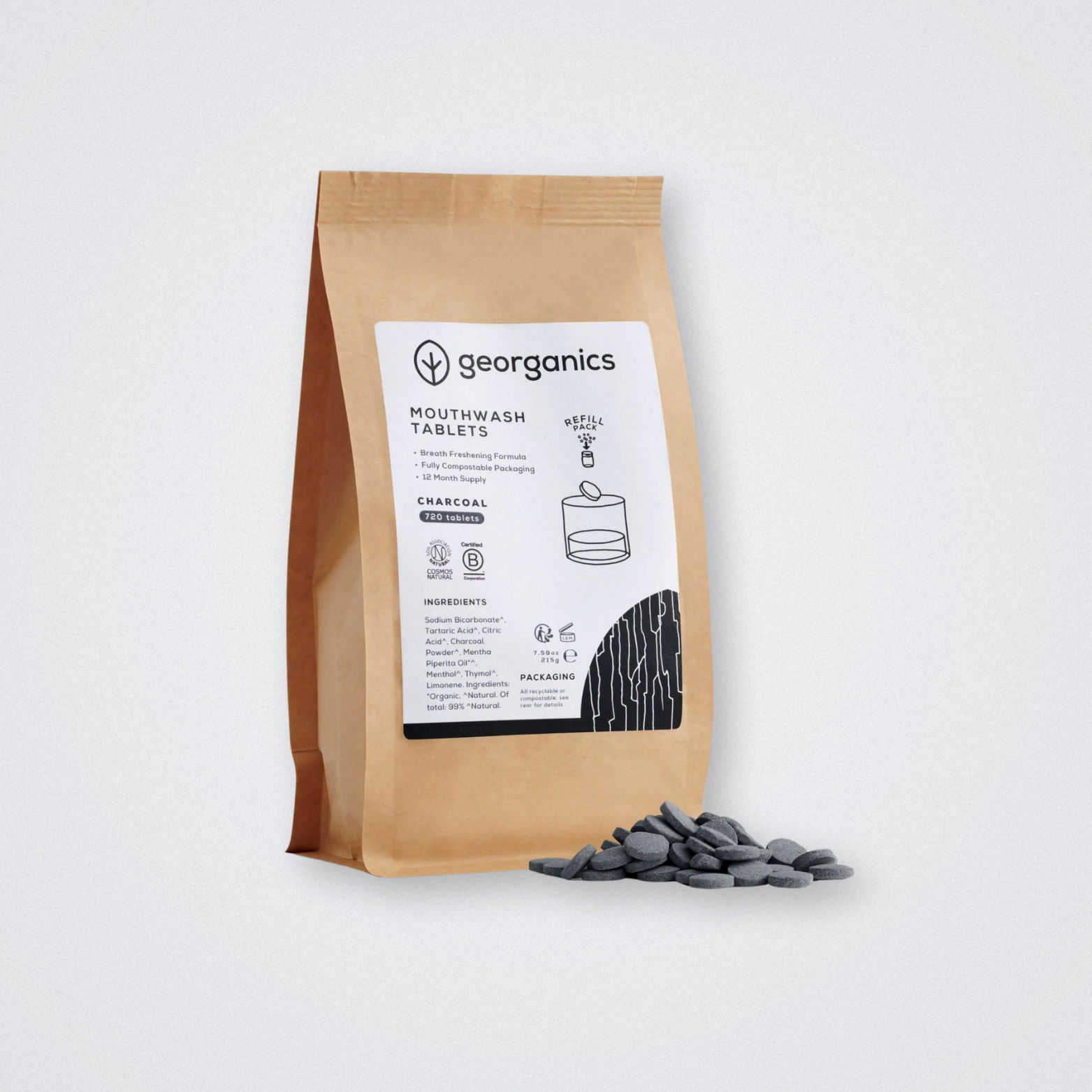 Georganics Mouthwash Tablets Refill 720 Charcoal