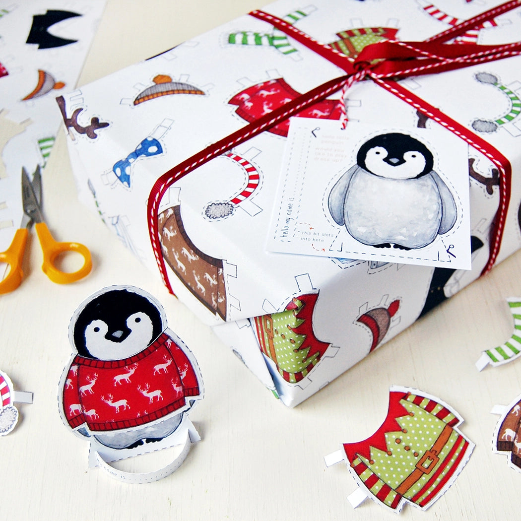 Dress Up A Penguin Christmas Wrapping Paper Set