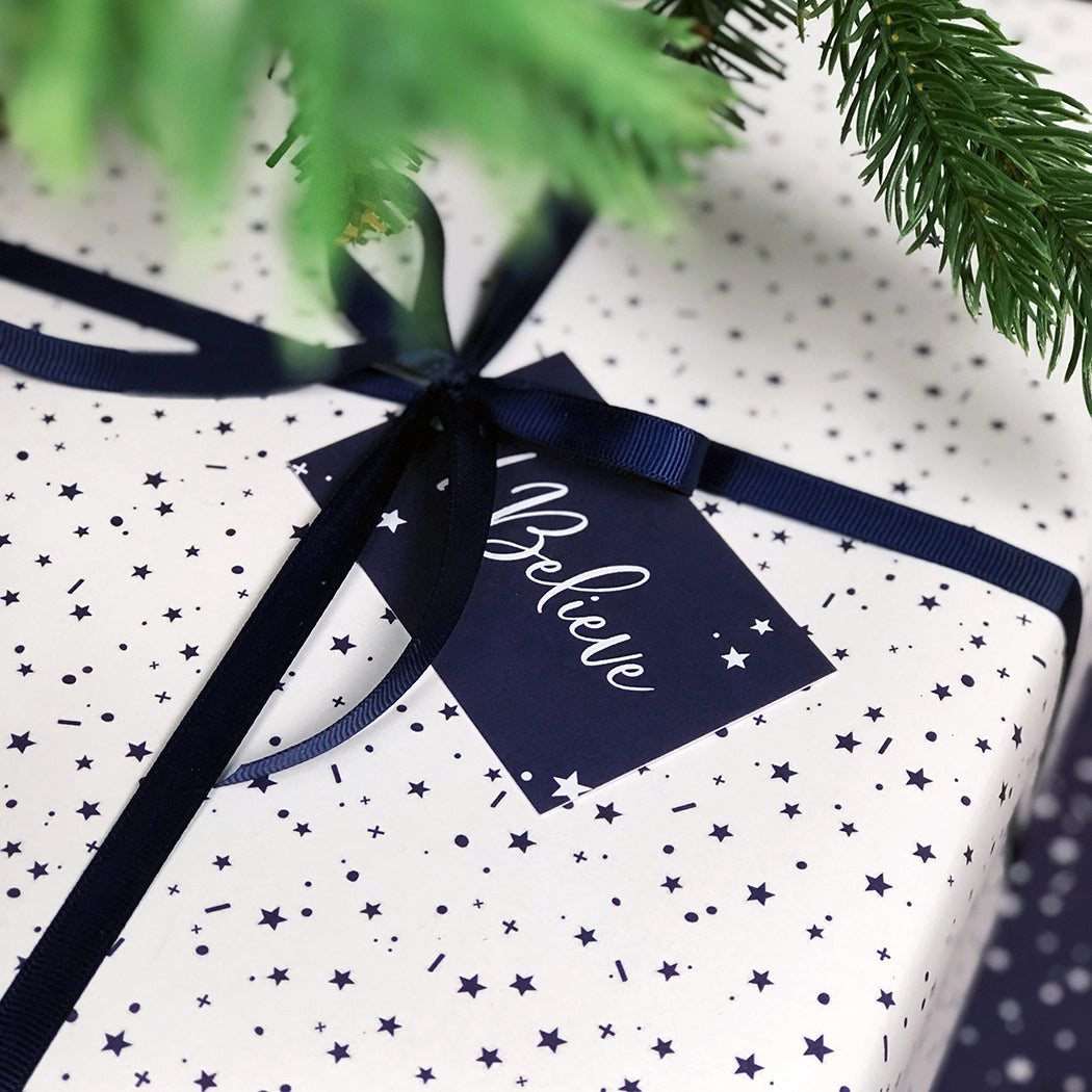 I believe Christmas Stars Gift Wrapping Paper Set with Gift Tags Clara and Macy Recyclable Eco-friendly