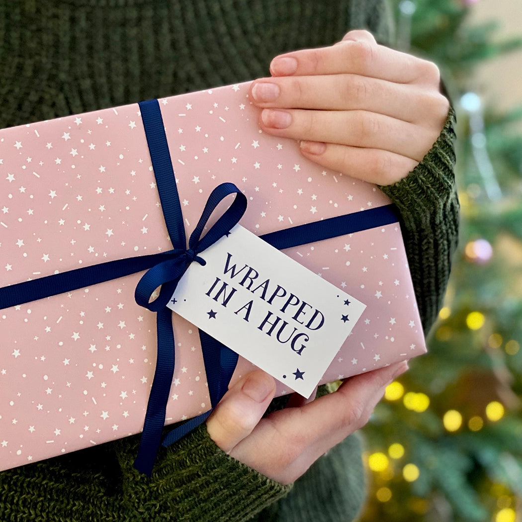Wrapped in A Hug Pink Recyclable Wrapping Paper Set Christmas Pink White Recyclable Eco-friendly