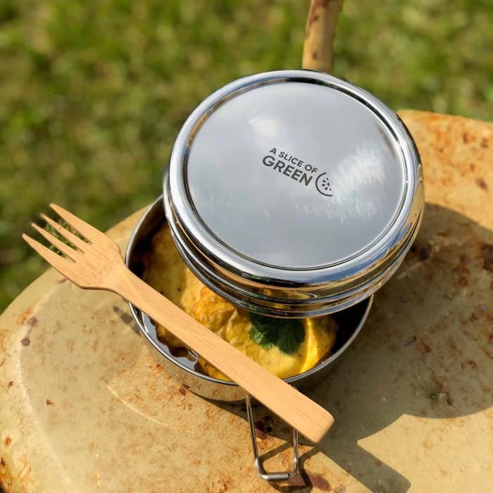 lunch box food container chapra a slice of green 2 tier stainless steel plastic free eco friendly