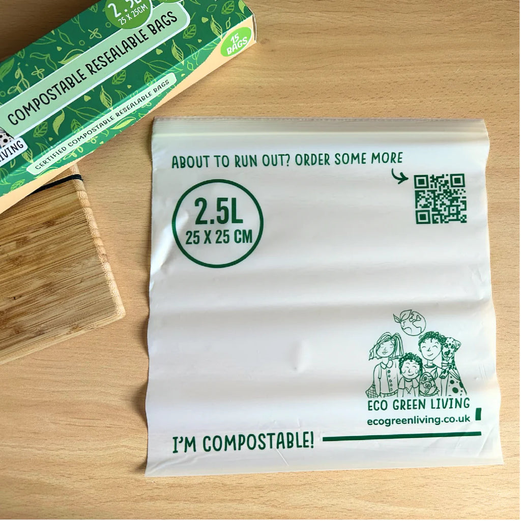 Compostable Resealable Zip Lock Bags Large 25 litre 15 bags eco green living eco friendly plastic free