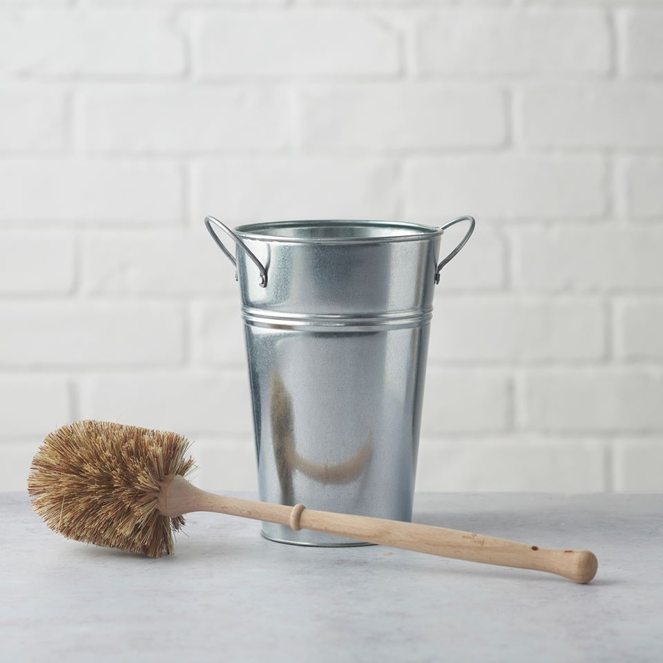 Plastic Free Toilet Brush with Natural Bristles and Holder Set