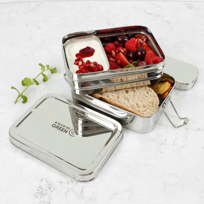 Stainless Steel Two Tier Lunch Box Panna A slice of green recyclable plastic free eco friendly food container