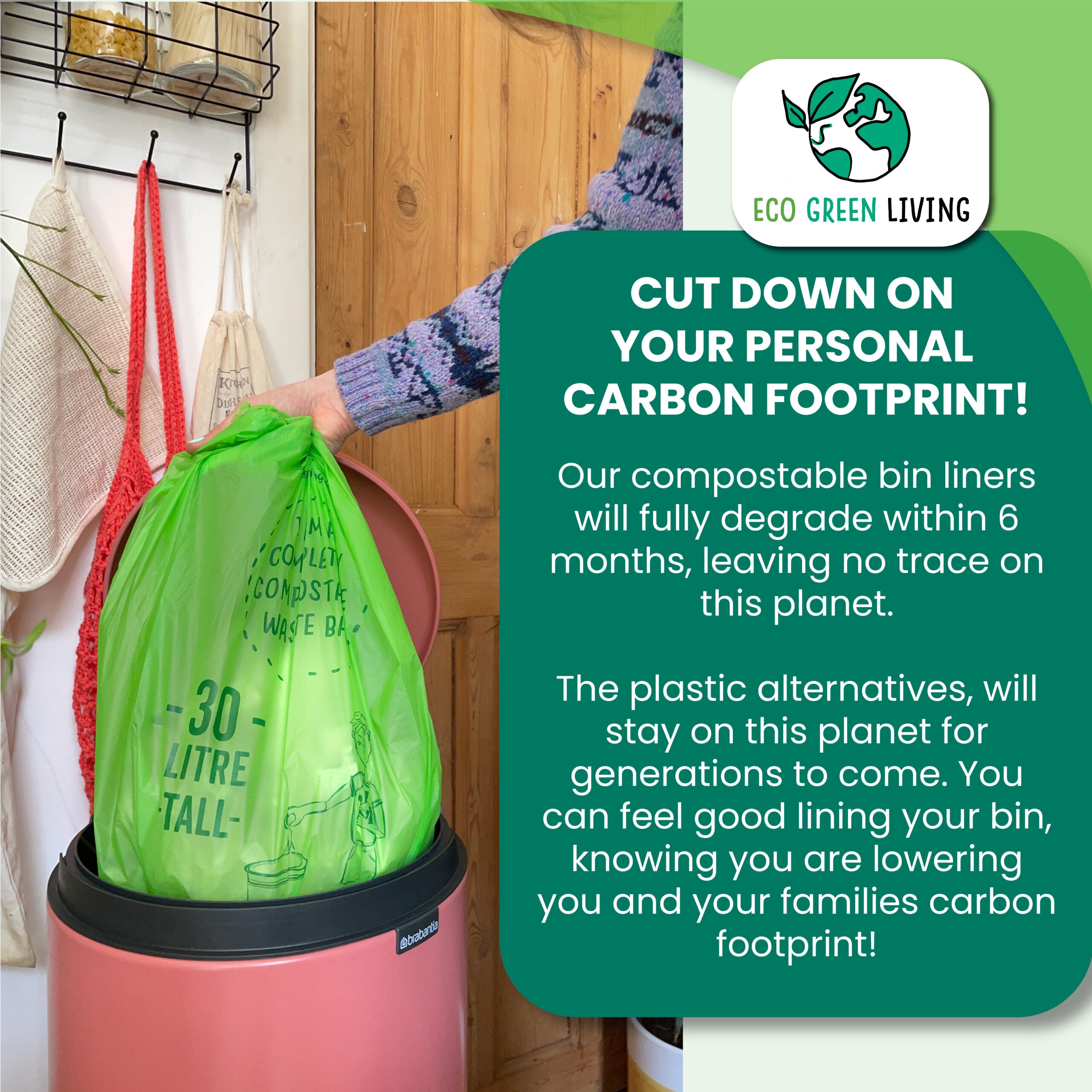 eco green living compostable bin liners 30l litres