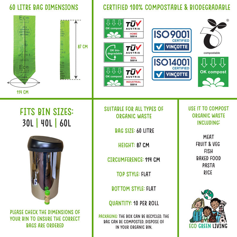 Compostable Bin Liners 60 Litres 60L Eco Green Living