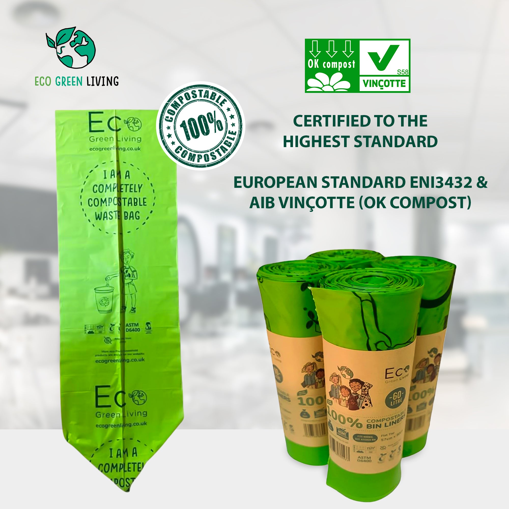 Compostable Bin Liners 60 Litres 60L Eco Green Living