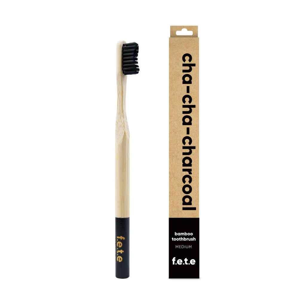 f.e.t.e Medium Bamboo toothbrush adult in Black Cha. cha charcoal