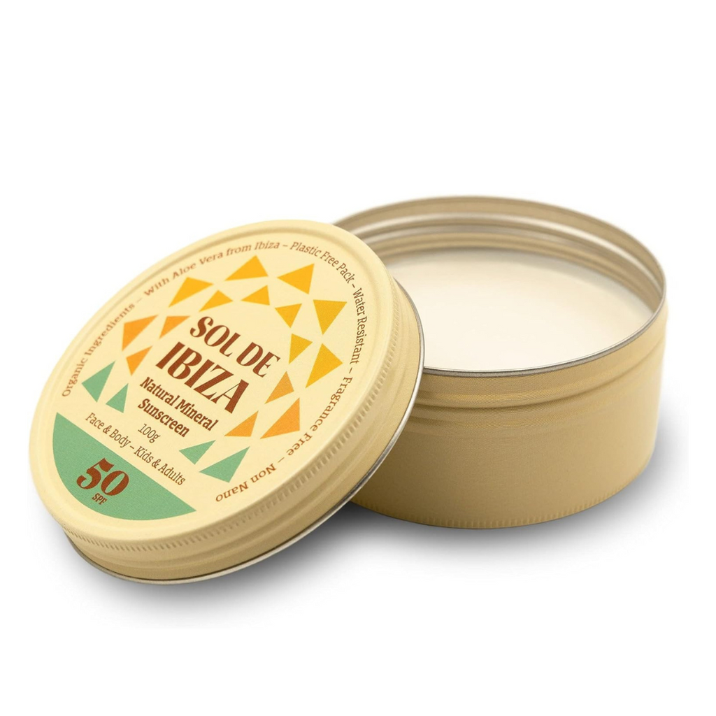 Sol De Ibiza Vegan Organic Natural Sun Cream SPF50 Waterless Solid Sunscreen - Natural ingredients - Non Nano zinc oxide Adults & Kids