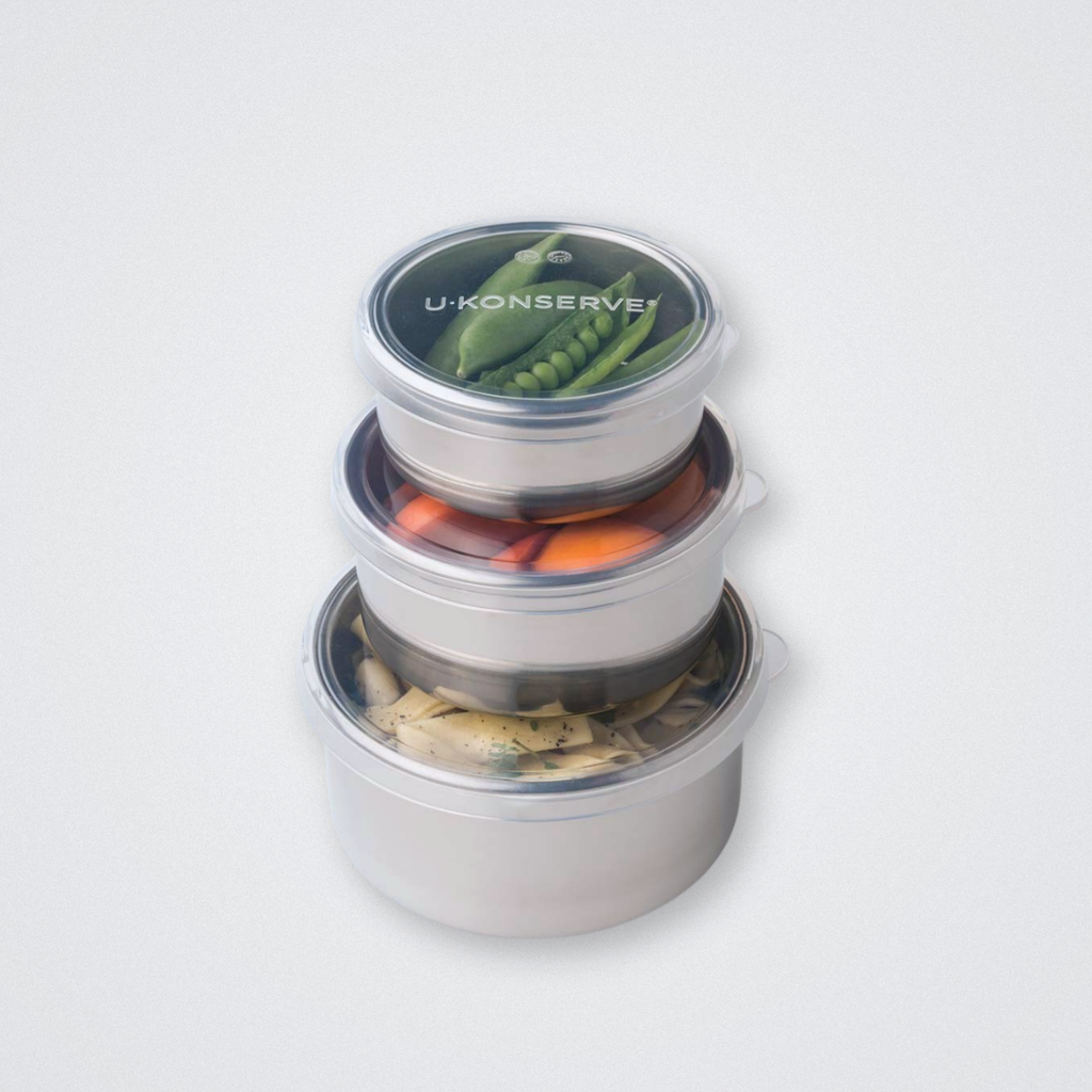 Nesting Round u-konserve stainless steel tin food containers with silicone lid stackable compact plastic free eco friendly sustainable tiffin