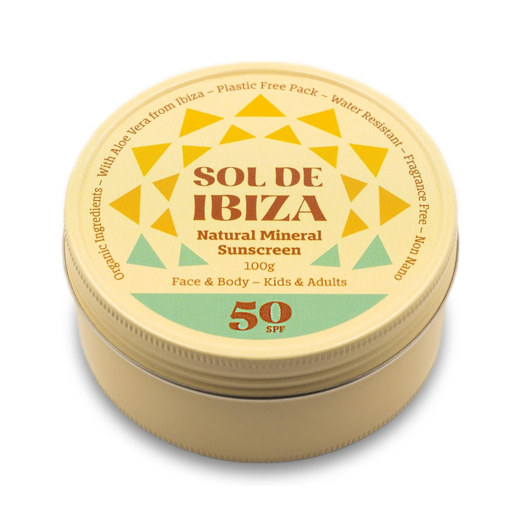 Sol De Ibiza Vegan Organic Natural Sun Cream SPF50 Waterless Solid Sunscreen - Natural ingredients - Non Nano zinc oxide Adults & Kids