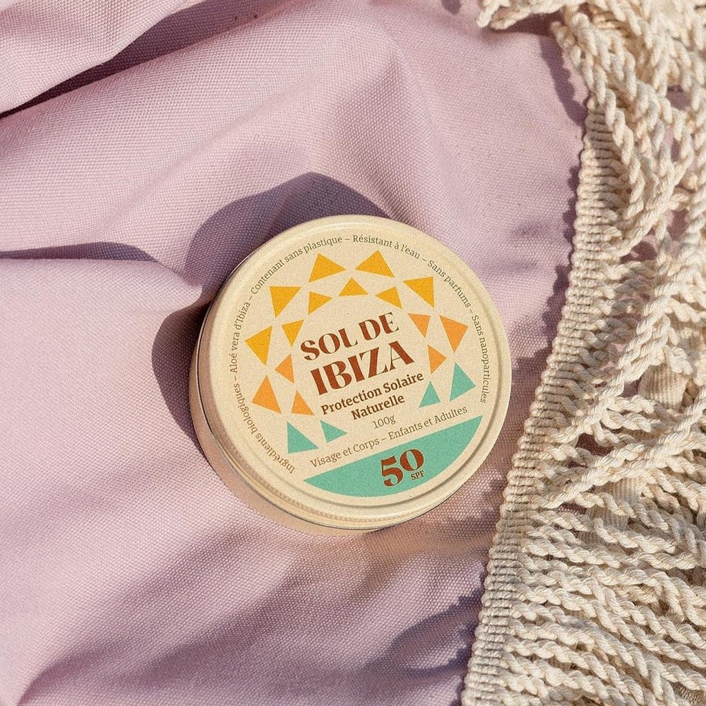 Sol De Ibiza Vegan Organic Natural Sun Cream SPF50 Waterless Solid Sunscreen - Natural ingredients - Non Nano zinc oxide Adults & Kids