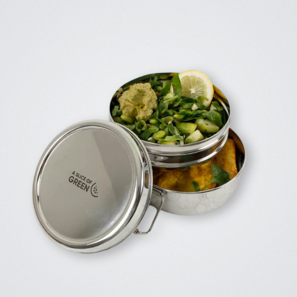 lunch box food container chapra a slice of green 2 tier stainless steel plastic free eco friendly