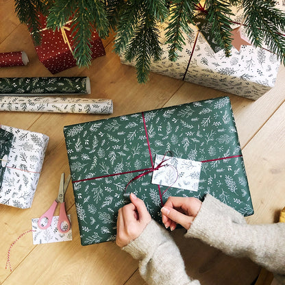 Christmas Greenery Forest Leaf Wrapping Paper Set with Gift Tag Recyclable FSC Eco-friendly Clara and Macy 