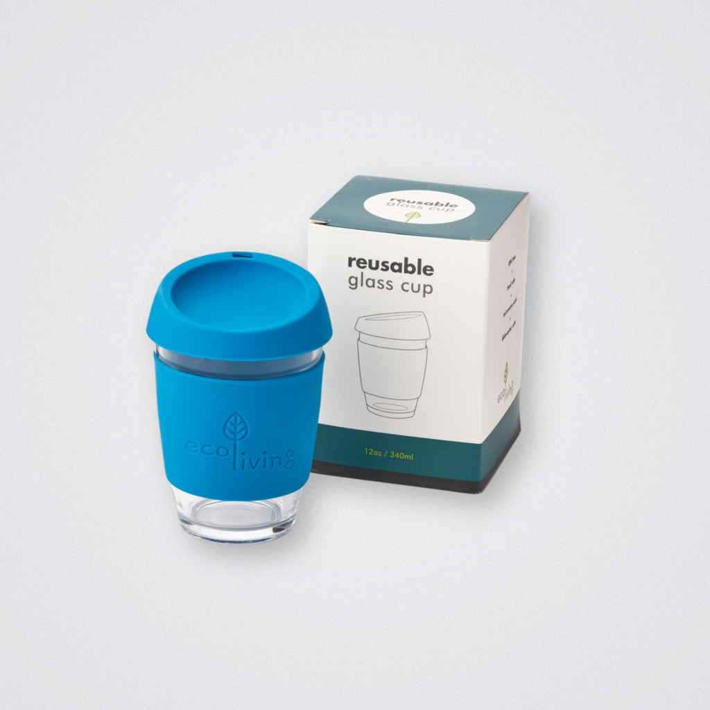 Reusable Glass Cup Eco Living Plastic Free Coffee Cup Eco friendly Blue