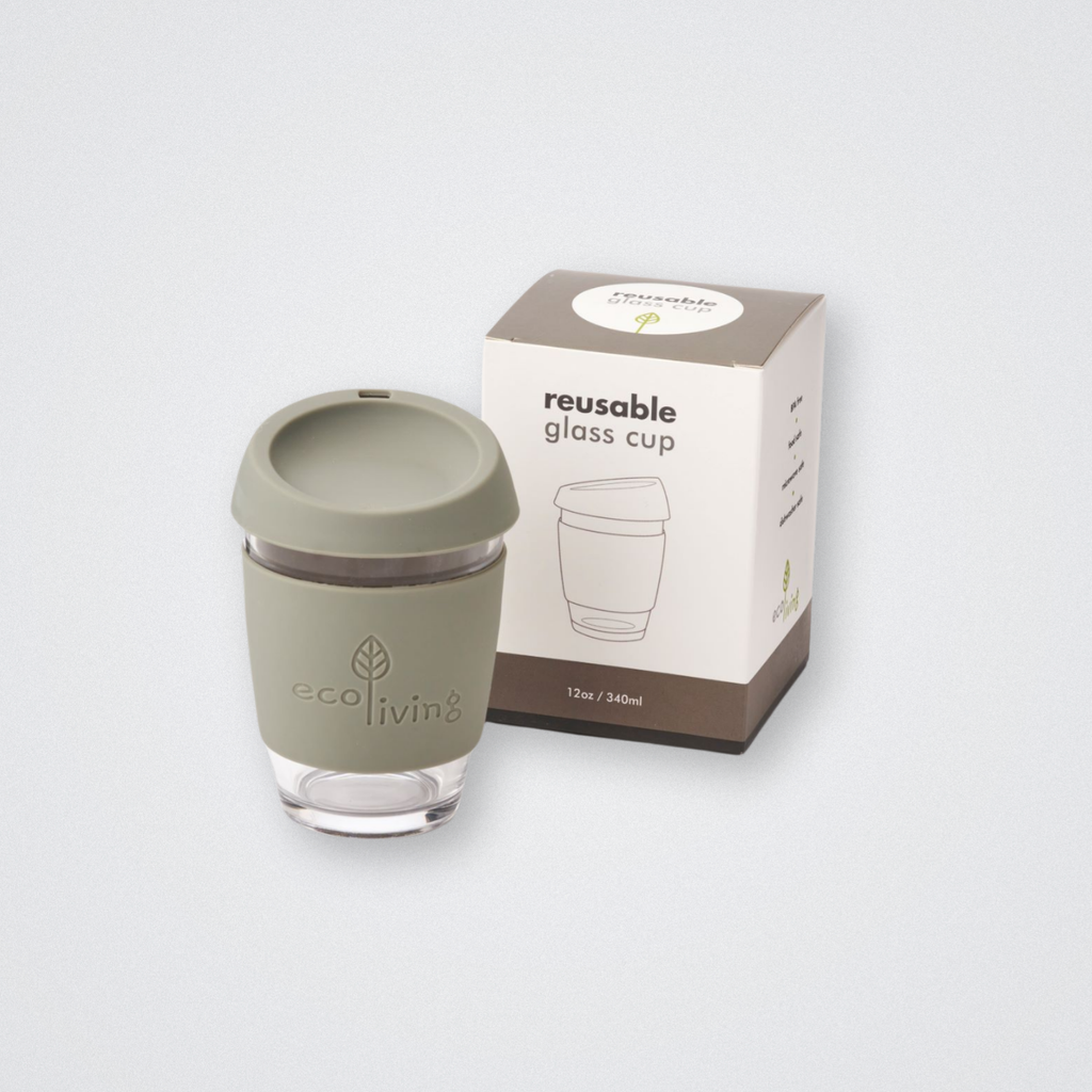 Reusable Glass Cup Eco Living Plastic Free Coffee Cup Eco friendly Light Grey