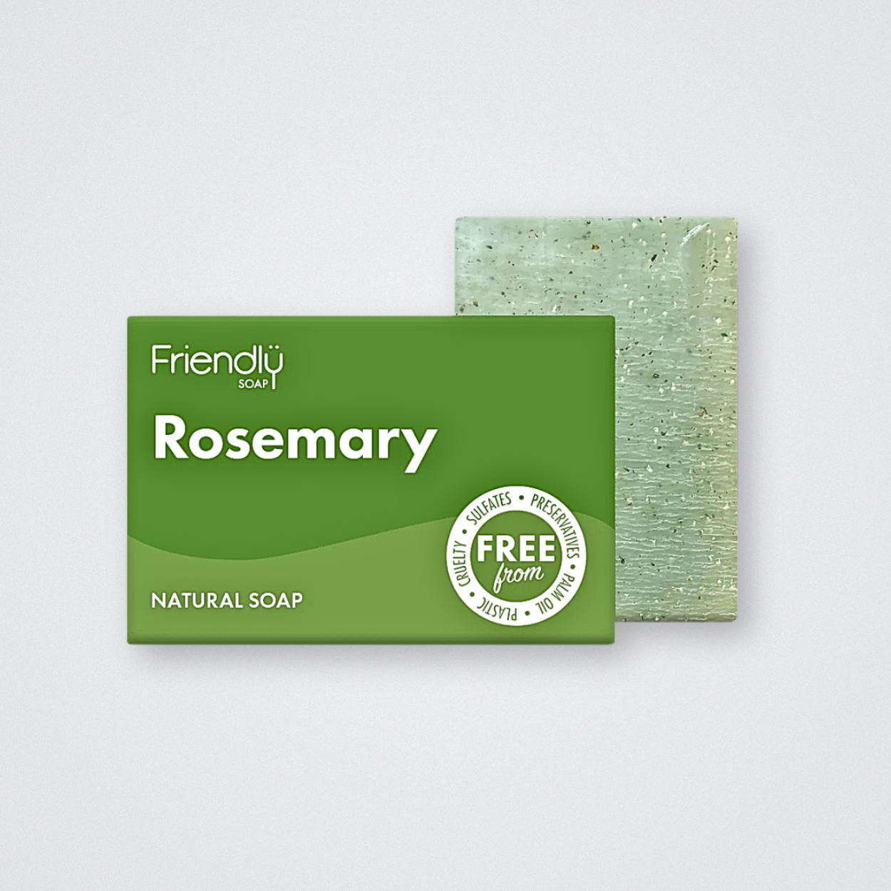 Friendly Vegan Soap Bar - Rosemary green parent awards gold winner natural, handmade, palm oil free sulfate free plastic free