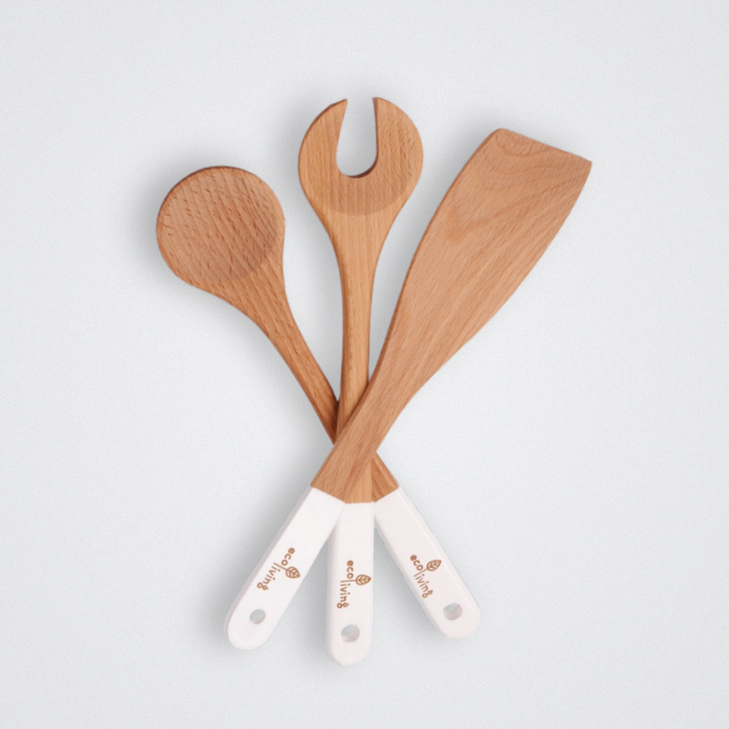 Ecoliving Wooden Beech Wood Kitchen Servers Set Spatula Plastic Free Eco friendly Natural