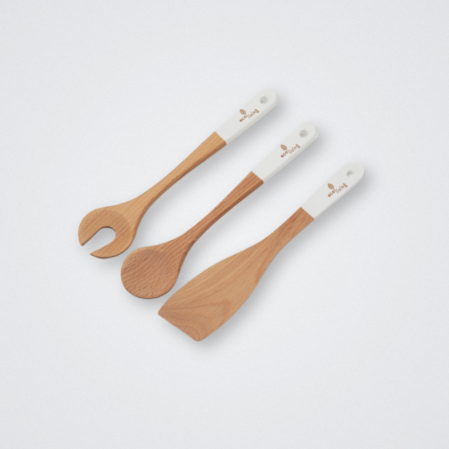 Ecoliving Wooden Beech Wood Kitchen Servers Set Spatula Plastic Free Eco friendly Natural