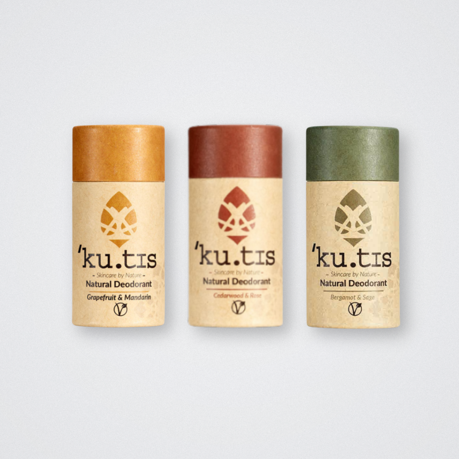 Kutis Deodorant Vegan Trio set natural grapefruit mandarin cedarwood rose bergamot sage