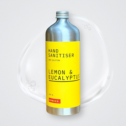 Plastic-free Eco friendly Lemon Eucalyptus Hand sanitiser Liquid 500ml Refill Plastics free 80% Alcohol WHO approved