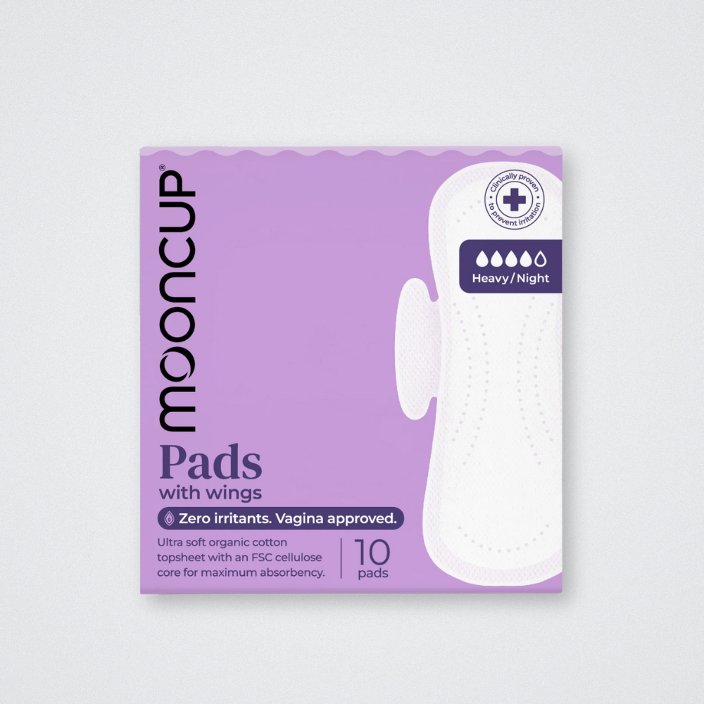 Mooncup Menstrual Pads with Wings Heavy Night Organic Cotton, Plastic Free Eco Friendly Zero irritants 
