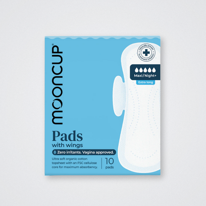 Mooncup Menstrual Pads with Wings Maxi Night + Organic Cotton, Plastic Free Eco Friendly Zero irritants 