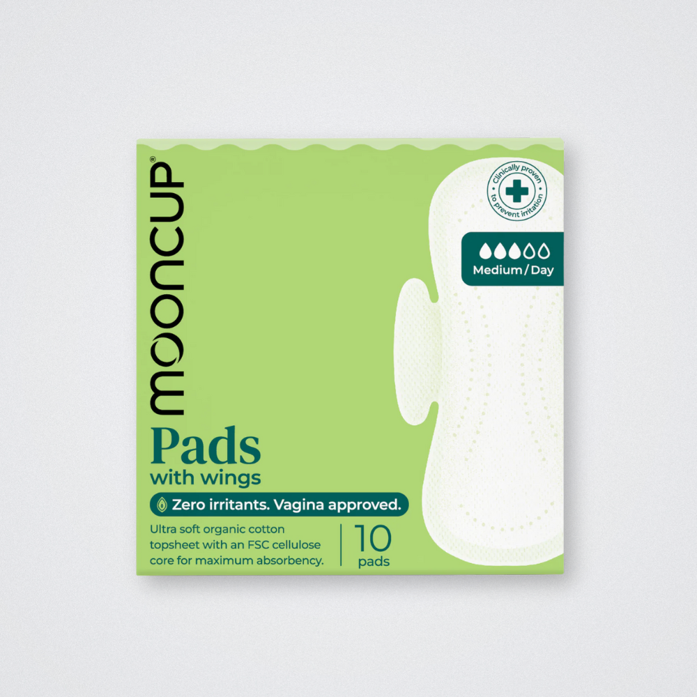 Mooncup Menstrual Pads with Wings Medium Day Organic Cotton, Plastic Free Eco Friendly Zero irritants 