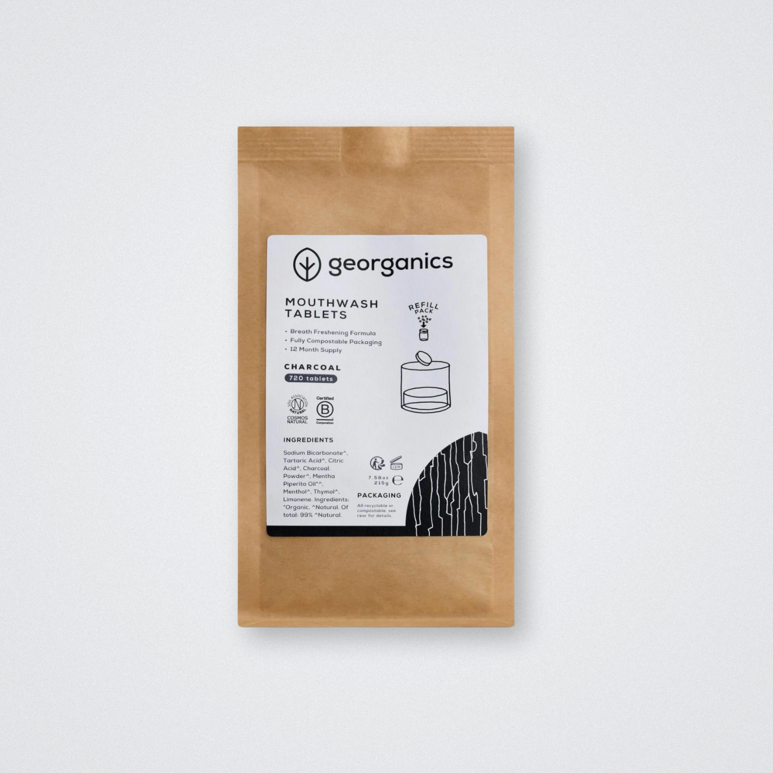Georganics Mouthwash Tablets Refill 720 Charcoal