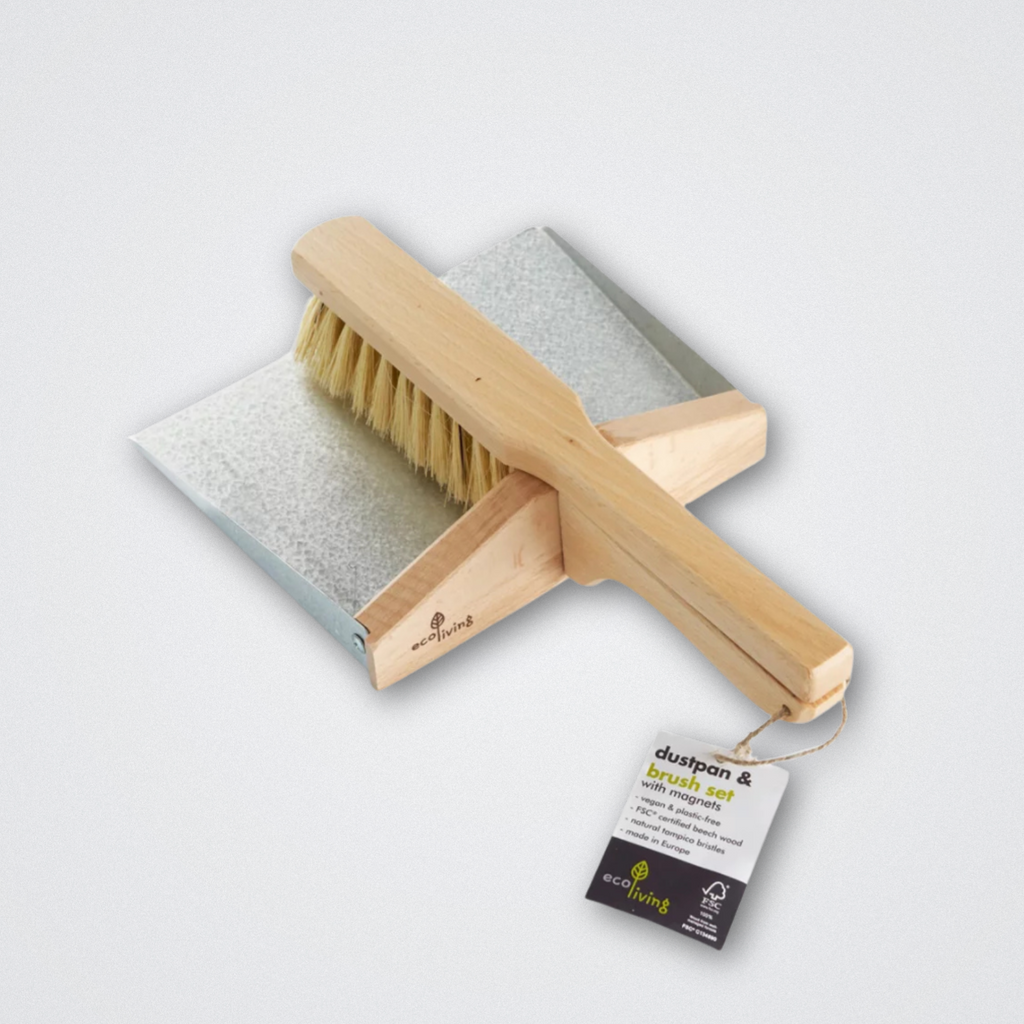 Dustpan and brush set with magnet plastic free eco living wooden