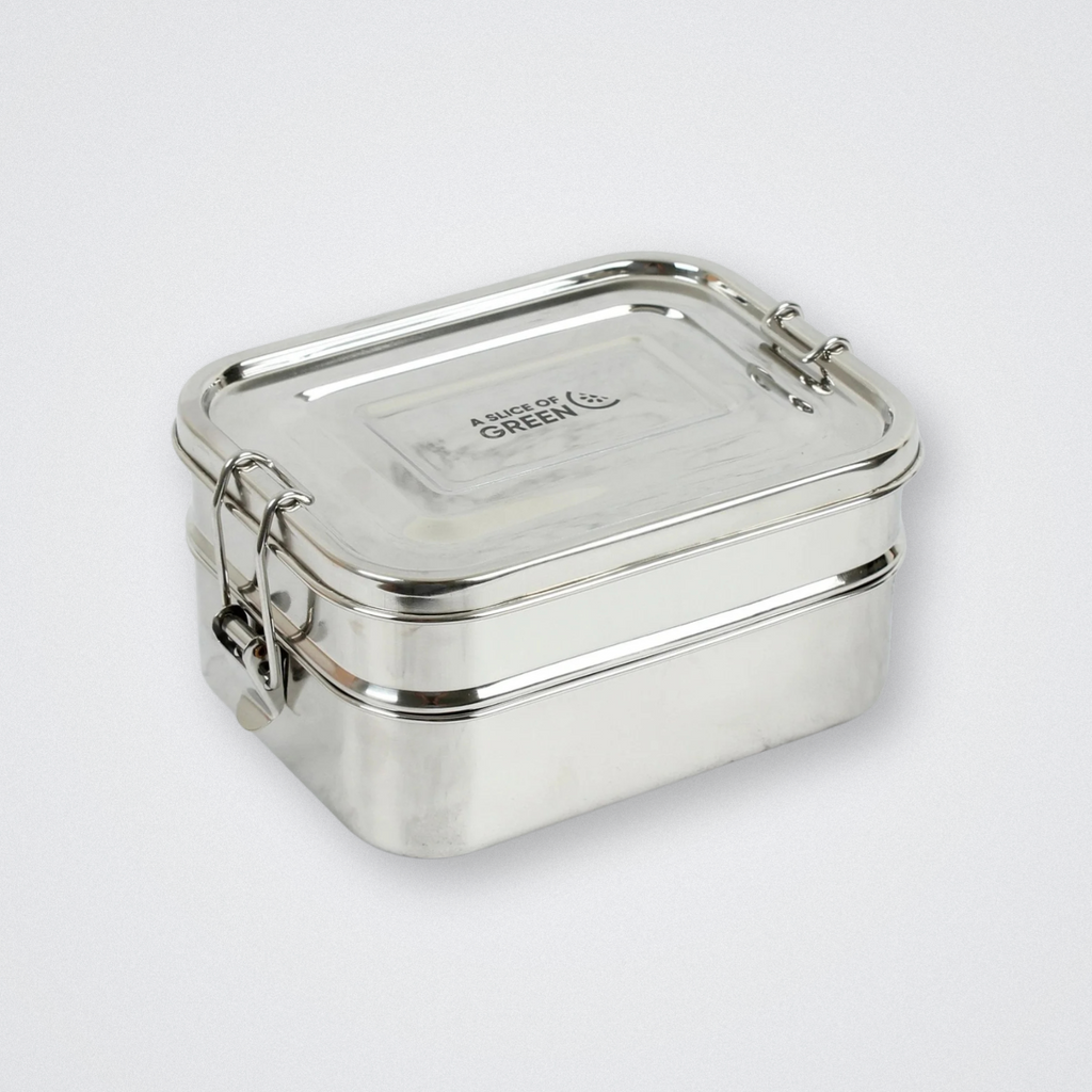 Stainless Steel Lunch Box 2 Two Tier Plastic Free Eco friendly sustainable a slice of green tiffin tin Buruni