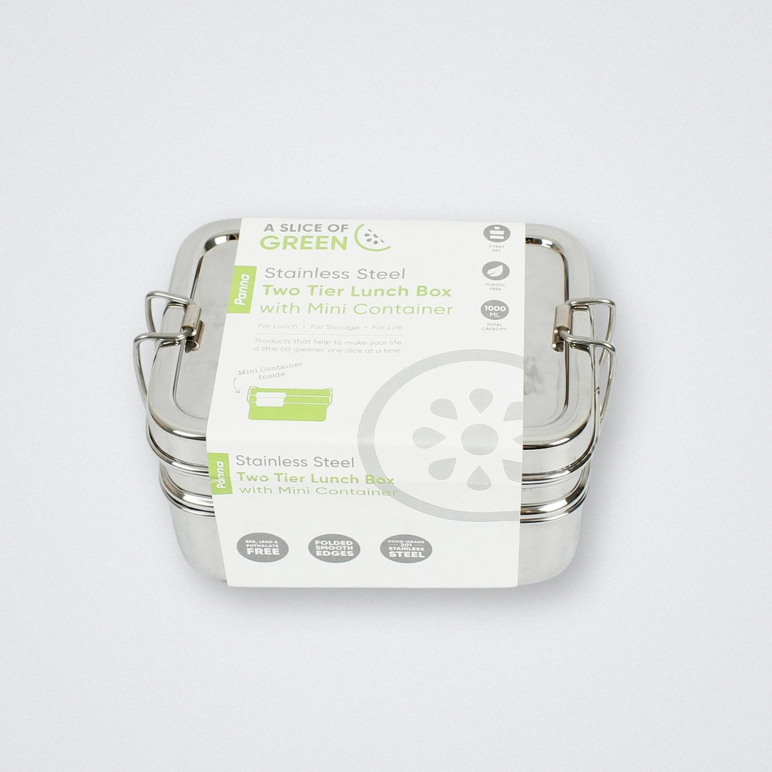 Stainless Steel Two Tier Lunch Box Panna A slice of green recyclable plastic free eco friendly food container