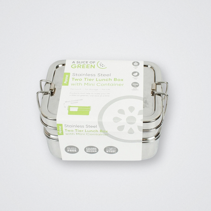 Stainless Steel Two Tier Lunch Box Panna A slice of green recyclable plastic free eco friendly food container