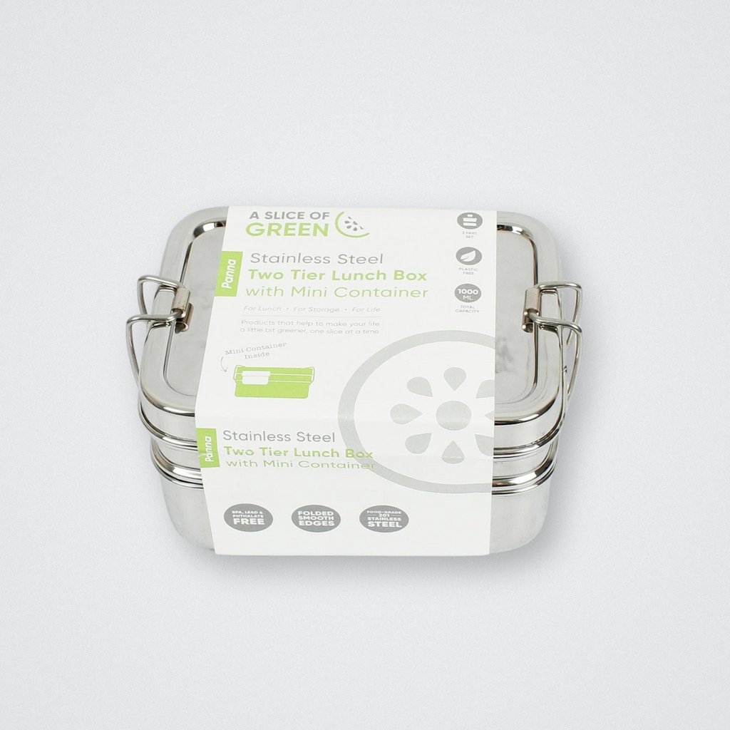 Stainless Steel Two Tier Lunch Box Panna A slice of green recyclable plastic free eco friendly food container