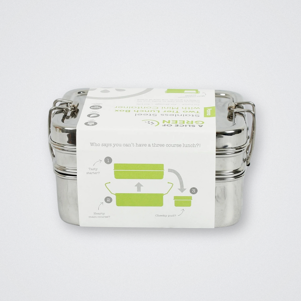 Stainless Steel Two Tier Lunch Box Panna A slice of green recyclable plastic free eco friendly food container