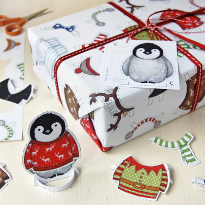 Dress Up A Penguin Christmas Wrapping Paper Set