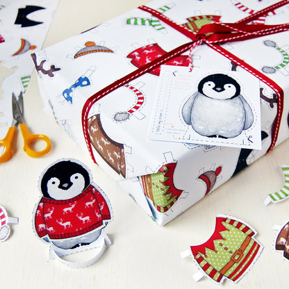 Dress Up A Penguin Christmas Wrapping Paper Set