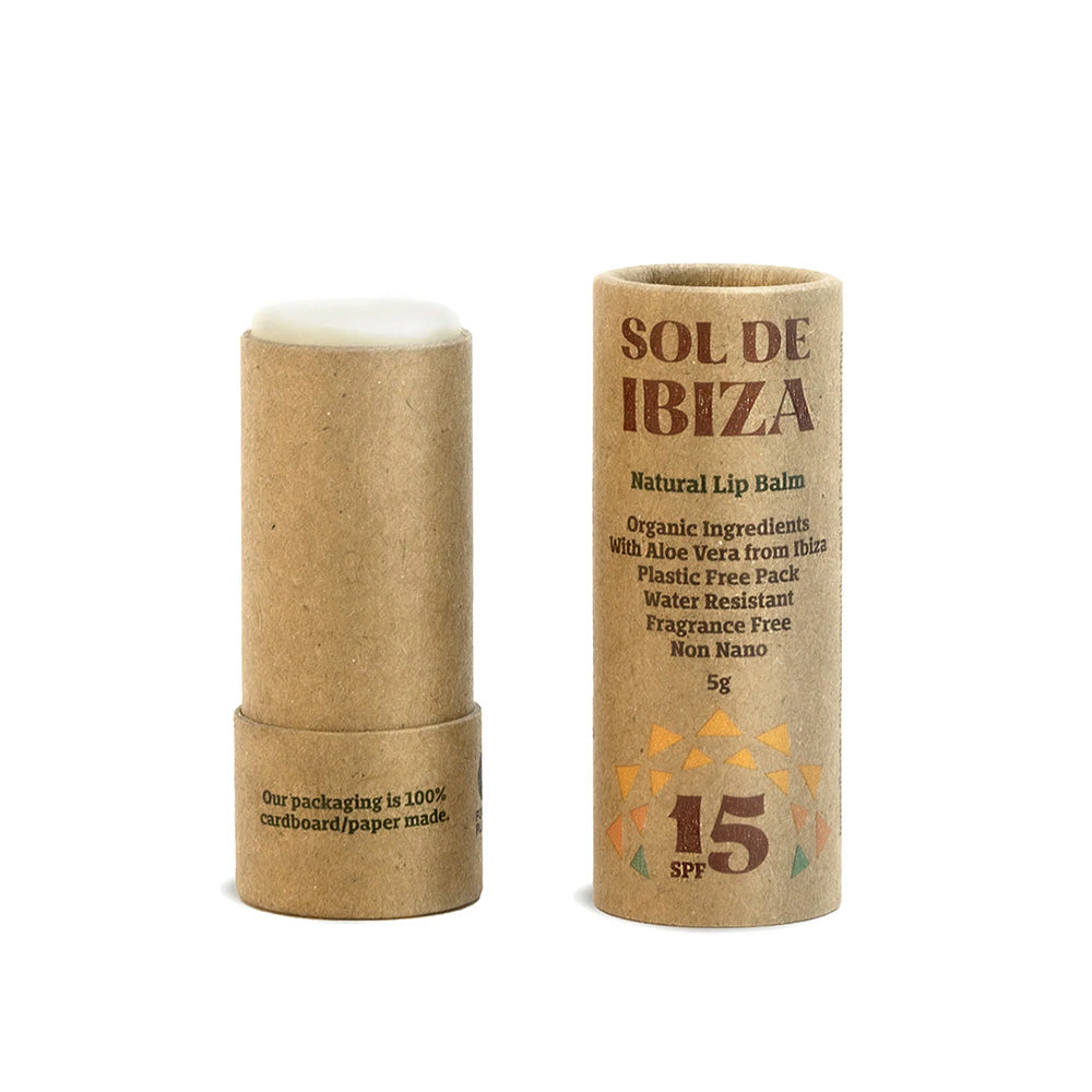 Sol De Ibiza Plastic Free Lip Balm with Sun screen SPF 15 eco friendly organic fragrance free natural 
