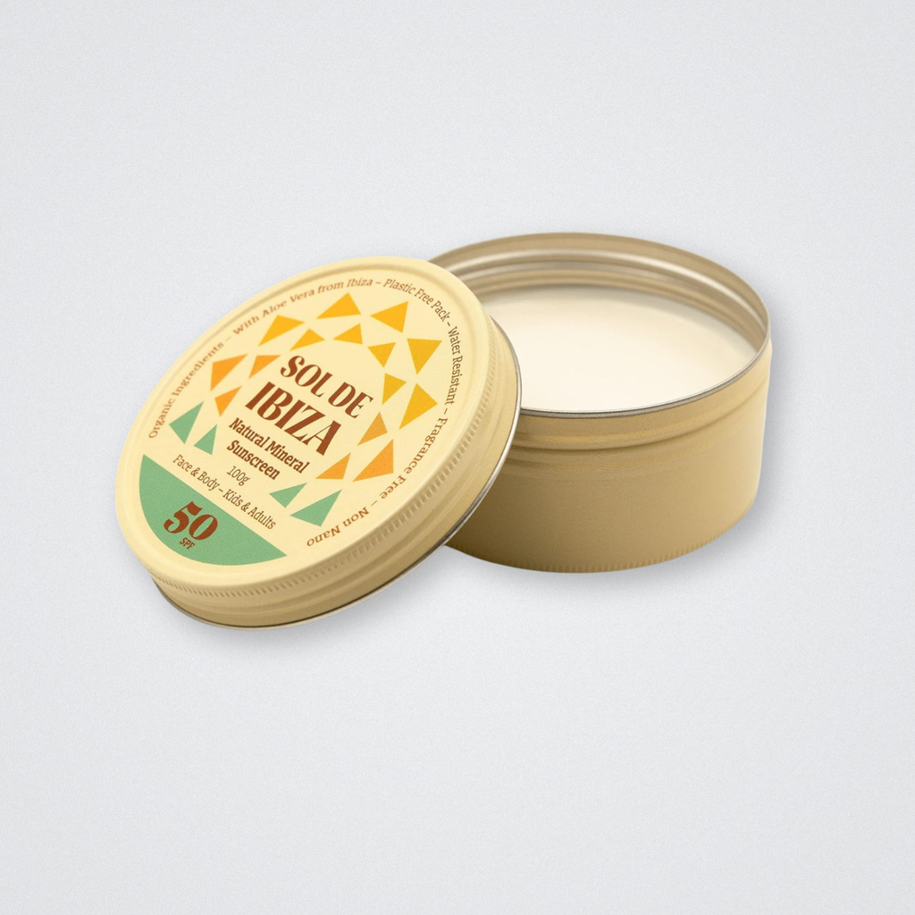 Sol De Ibiza Vegan Organic Natural Sun Cream SPF50 Waterless Solid Sunscreen - Natural ingredients - Non Nano zinc oxide Adults & Kids