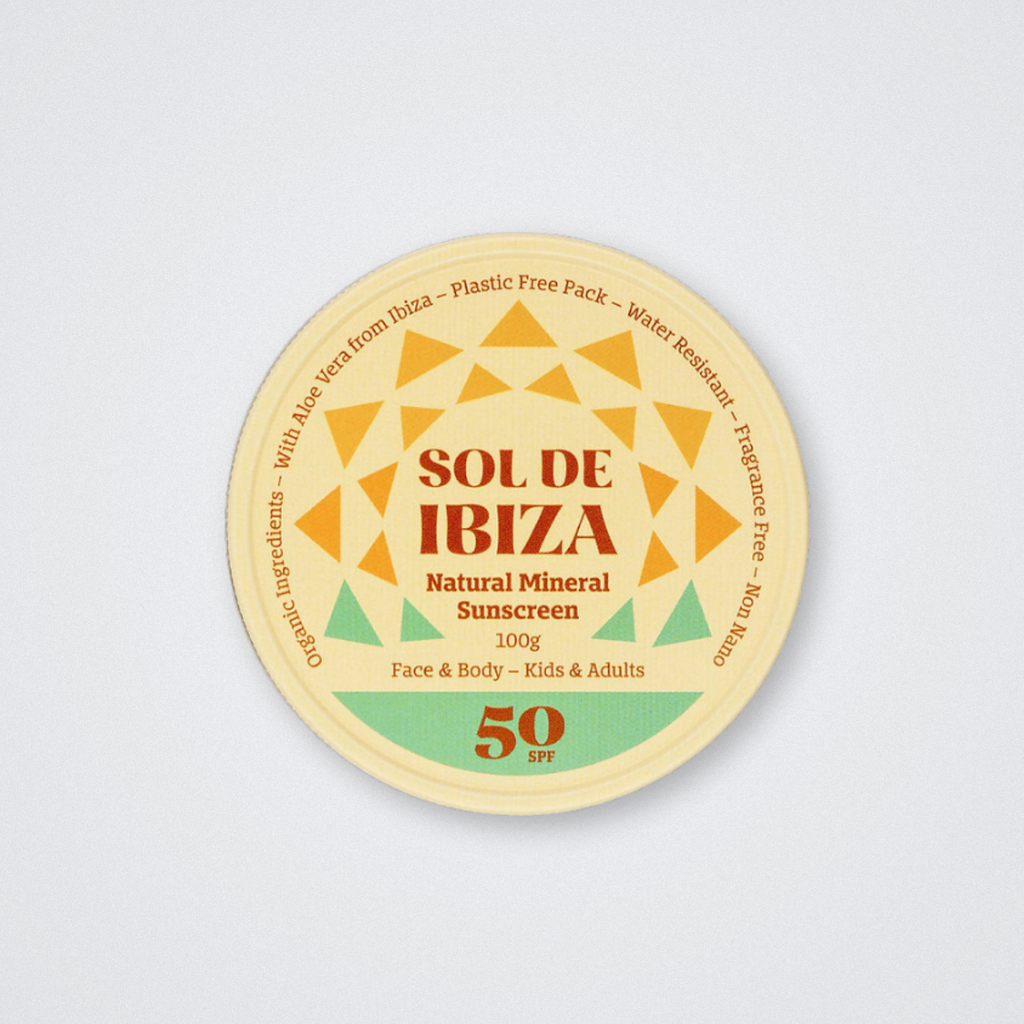 Sol De Ibiza Vegan Organic Natural Sun Cream SPF50 Waterless Solid Sunscreen - Natural ingredients - Non Nano zinc oxide Adults & Kids