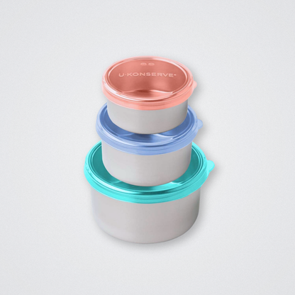 Nesting Round u-konserve stainless steel tin food containers with silicone lid stackable compact plastic free eco friendly sustainable tiffin