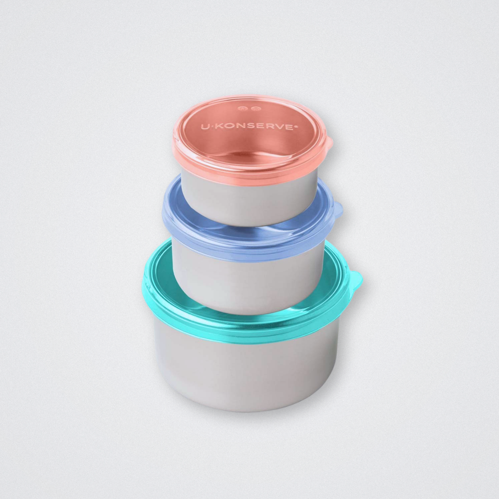 Nesting Round u-konserve stainless steel tin food containers with silicone lid stackable compact plastic free eco friendly sustainable tiffin