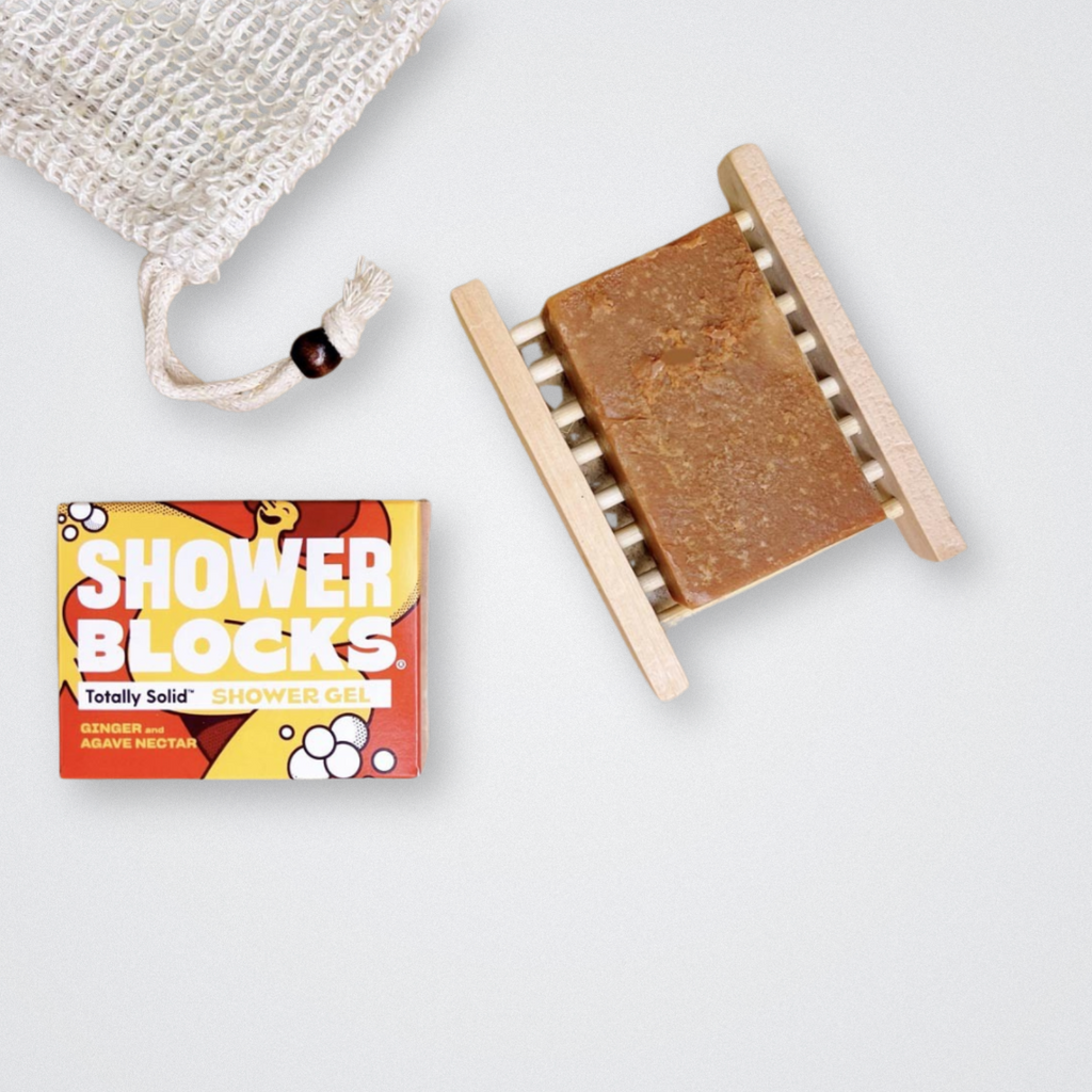 Shower Blocks Solid Shower Gel Bar Ginger and Agave Nectar Plastic Free Eco Friendly 