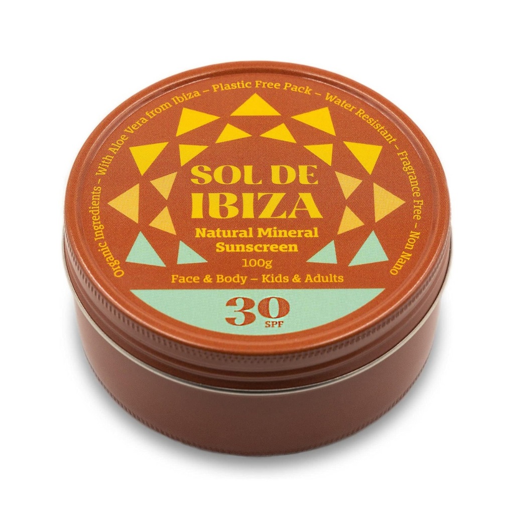 Sol De Ibiza Vegan Organic Natural Sun Cream SPF30 Waterless Solid Sunscreen - Natural ingredients - Non Nano zinc oxide Adults & Kids  