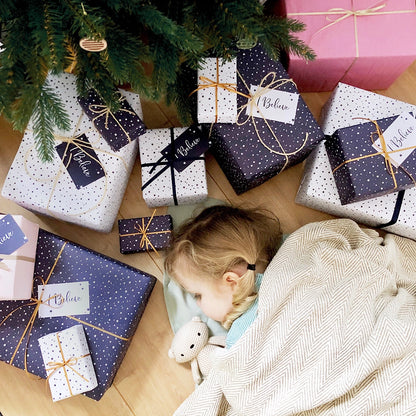 I believe Christmas Stars Gift Wrapping Paper Set with Gift Tags Clara and Macy Recyclable Eco-friendly 