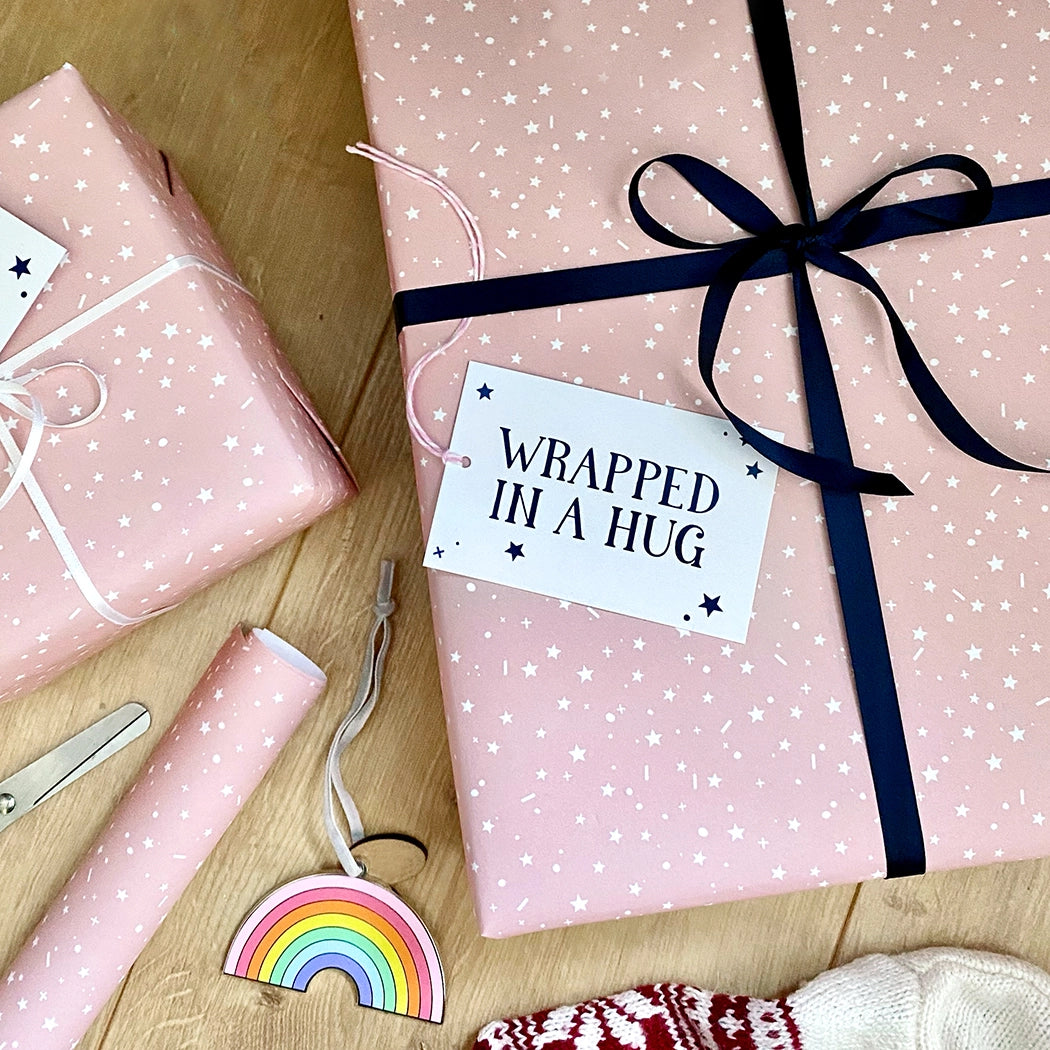 Wrapped in A Hug Pink Recyclable Wrapping Paper Set Christmas Pink White Recyclable Eco-friendly