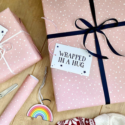 Wrapped in A Hug Pink Recyclable Wrapping Paper Set Christmas Pink White Recyclable Eco-friendly